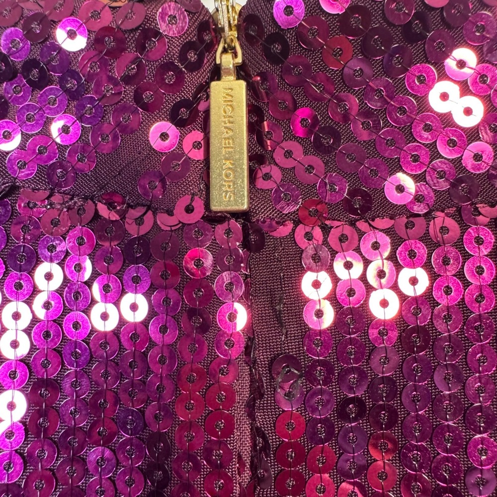 Michael Kors Womens Top Medium Sequin Short Sleeve Party Festive Purple Burgundy - Picture 4 of 9